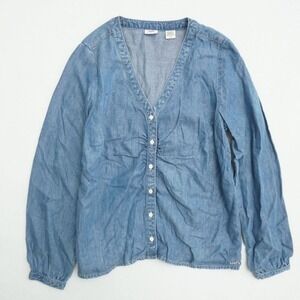 Levis Womens Zenda Ruched Long Sleeve Chambray Button Down Blouse Blue Sz Small